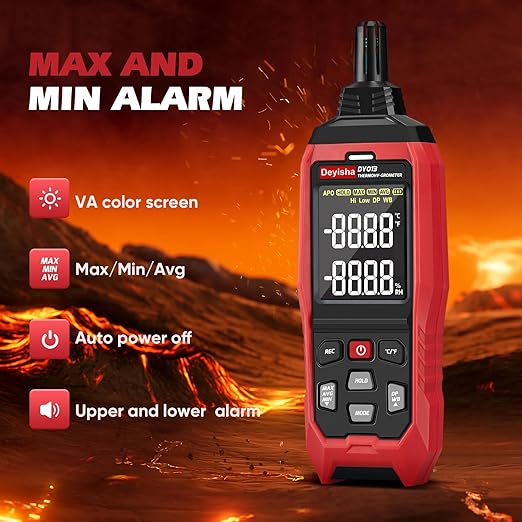 Industry Temperature Humidity Meter High Precision and High Rate Hygrometer with Ambient, Relative Humidity, Dew Point, Wet Bulb Thermometer, Min/Max Hold ±1°F and ±3% RH, 8000 Data Records