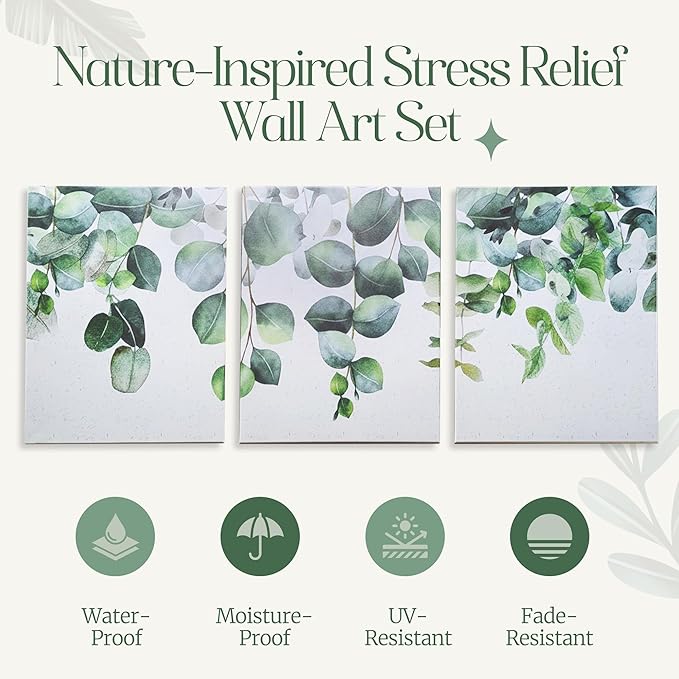 Aria Walls Eucalyptus Wall Art Set of 3 – 16x20 Minimalist Botanical Prints | Framed Sage Green Decor for Bedroom, Living Room, Office | Ready to Hang, Japandi Boho Style