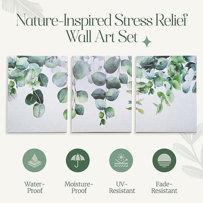 Aria Walls Eucalyptus Wall Art Set of 3 – 16x20 Minimalist Botanical Prints | Framed Sage Green Decor for Bedroom, Living Room, Office | Ready to Hang, Japandi Boho Style