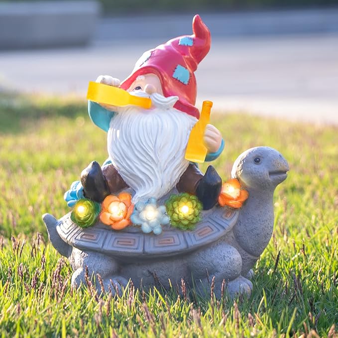 DKJOCKY Solar Turtle Gifts Garden Decor Garden Gnomes for Yard, Gnomes with Solar Lights Garden Decor, Christmas Friendships Birthday Gifts for Women, Mom Unique