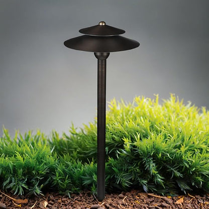 DOSHINE® Solid Brass Low Voltage Landscape Lighting Pathway Lights (8.25" Shade, 22" Tall) with Replaceable 3W G4 LED Bulb 3000K AC/DC 12V and Ground Stake for Outdoor Walkway Driveway (DOU, 4-Pack)