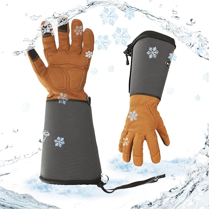 Vgo... Winter Warm Safety Work Gloves Men, Extended Pig Split Leather Cuff,Synthetic Leather, Rose Pruning Thorn Proof,Gardening(Size M,Brown,SL6592FLWP)