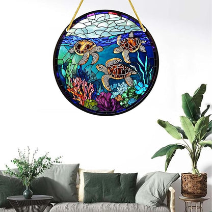 Acrylic Stained Window Hanging Turtle Acrylic Decoration for Indoor Outdoor Home Bar Office Garden Plastic Ornament Decor 12x12 Inch