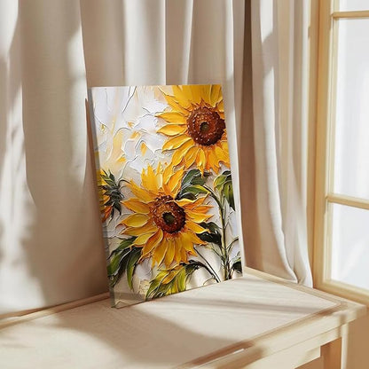 Sunflower Canvas Wall Art Abstract Sunflower Texture Landscape Wall Decor Artwork Yellow Floral Pictures Paintings Modern Botanical Posters Print Living Room Dining Room Kitchen Decor 12×16 Inch