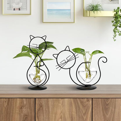 Plant Terrarium Plants Propagation Station Cat Lover Gifts for Women Home Office Decor Cat Desk Accessories