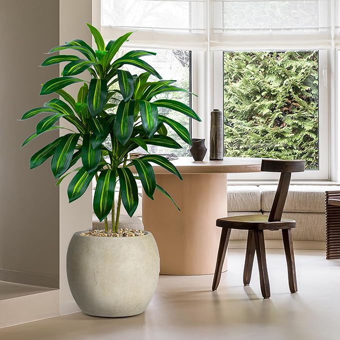 2 Pack Artificial Dracaena Tree-4FT Fake Plants with White Planter-Artificial Plants Indoor Floor Plant in Pot-Tropical Fake Yucca Potted Tree for Home Office Living Room Decor