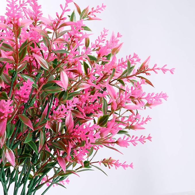 8 Bundles Artificial Lavender Plants Outdoor UV Resistant Fake Flowers Faux Plants Garden Porch Window Box Decorating (Pink)