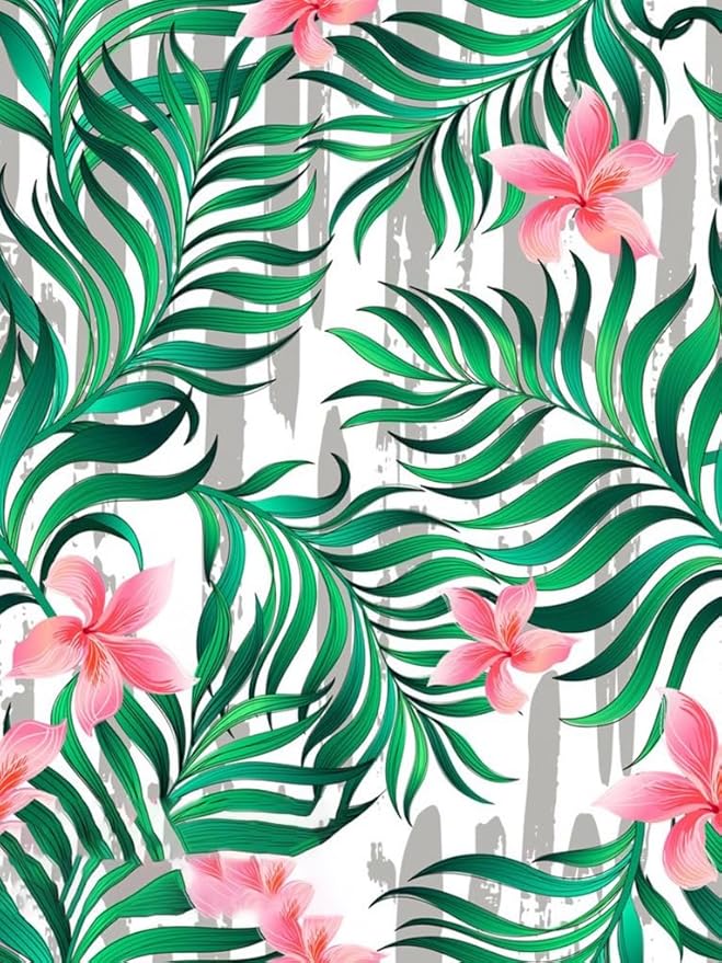 Green Grey Pink Palm Leaves and Flower Print Indoor Outdoor Area Rug 6x9 Machine Washable Waterproof Patio Deck Balcony Porch Outside Rug No Slip Tropical Plants Kitchen Laundry Floor Carpet