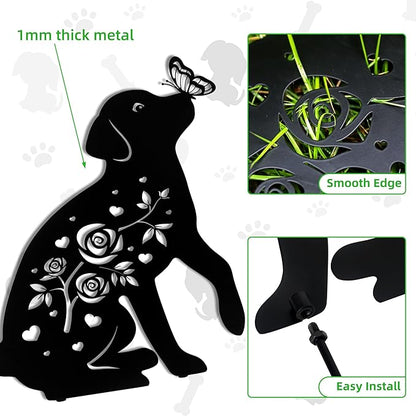Dog Metal Garden Stakes Decorative for Outside Black Dog Silhouette Statues for Yard Art Patio Lawn Outdoor Decor