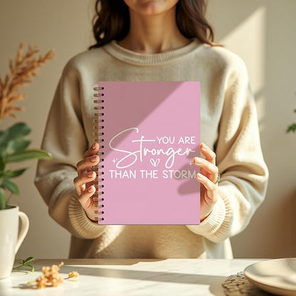 Pink Stronger Than The Storm Inspirational Spiral Notebook, Positive Affirmations Journal Diary Gift, Cute Aesthetic School Supplies for Teens Girls Women, Motivational Gift, 5.5x8.3 Inch