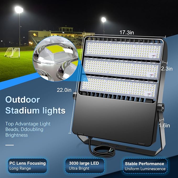 360W LED Stadium Lights Fixture Ultra-Brightness 50800 Lumen 5000K Daylight Outdoor Stadium Floodlights Commercial IP65 Field Arena Light with Adjustable Trunnion Bracket 2 Pack