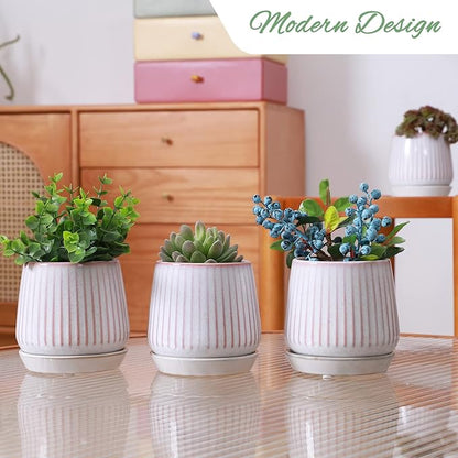 3.5 Inch Ceramic Succulent Planter Pots with Drainage Hole and Saucers, Small Glazed Ceramic Plant Pots for Indoor Flowers, Herbs, Cactus, Outdoor Plants, Pink, Set of 4 (Plants Not Included)