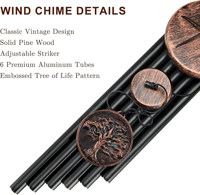Wind Chimes for Outside, Vintage Tree of Life Deep Tone Wind Chime Outdoor Clearance, Memorial/Festivals/Birthday Gift for Mom Dad Women Grandma, Garden Porch Patio Decor (32" Tree of Life)
