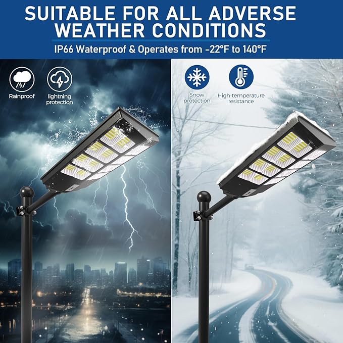 Solar Street Lights Outdoor, 6500K Solar Lights Outdoor Waterproof Dusk to Dawn, Security Flood Lights with Motion Sensor and Remote for Yard, Garage, Driveway (3000W-(2 Pack))