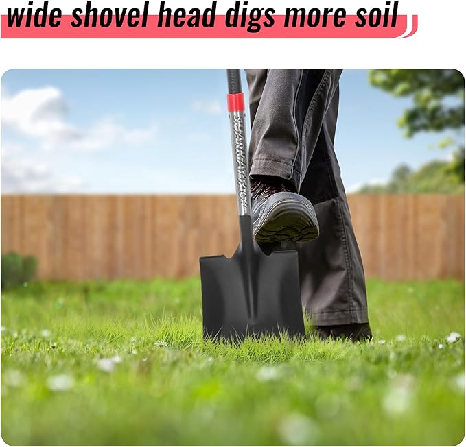 SHARK ATTACK 5-Piece Steel Shovel Spade Set with D-Grip Handles - Multi-Size Garden Shovels with Powder Coating for Digging, Planting & Car Emergency