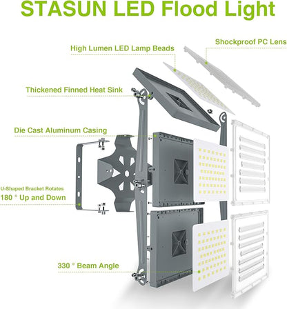 STASUN LED Flood Light Outdoor, Max Series 600W 60000lm 6000K Daylight IP66 Waterproof, Commercial Parking Lot Light,3 Heads for Yard Street Stadium House Floodlight Security Lights for Outdoor Area
