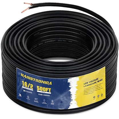 haisstronica 16/2 Low Voltage Landscape Wire 500ft - Copper Direct Burial Waterproof Cable for Landscape Lighting, Outoor Pathway Lights & Garden LED,UL Listed,UV Resistant