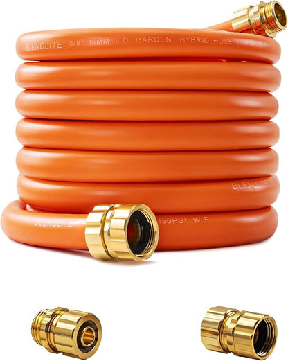 Garden Hose 50ft x 5/8", Custom Length, -40°F to 150°F, All-weather, NO Kink, Flexible, 600 Burst PSI, Leakproof Water Hose with Additional Customizable Solid GHT Fittings