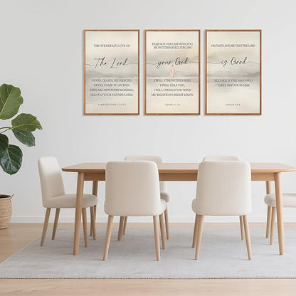 HLNIUC Jesus Scriptures Framed Wall Art,Inspiring Christian Scripture Wall Art Set of 3(24”x36”)The Lord Your God Is Good Bible Verse Wall Decor,Modern Religious Quotes Canvas Art Print for Home Living Room