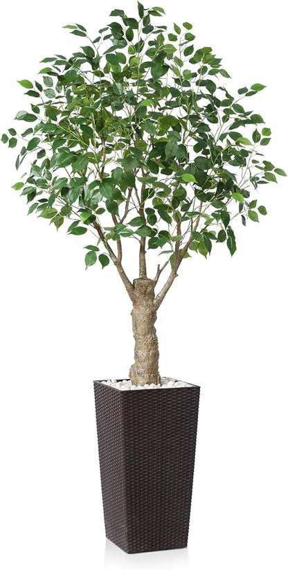 Ficus Artificial Trees Indoor Outdoor, 6ft Tall Fake Plants, Fake Ficus Silk Tree for Home Office Garden Patio Outdoor Modern Decor, 1 Pack