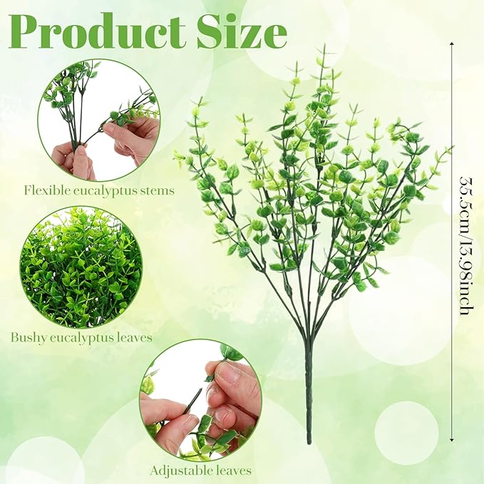Grevosea 24 Bundles Artificial Greenery Plants, Outdoor UV Resistant Fake Plants Stems Faux Shrubs Boxwood Plant Faux Plastic Greenery for Farmhouse Garden Wedding Indoor Outdoor Decoration