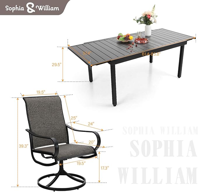 Sophia & William Outdoor Dining Set Patio Dining Sets Patio Table and Chairs Set 9 Pieces Outdoor Dining Table for 8 with Swivel Patio Chairs Patio Set for Garden Pool All Weather Brown