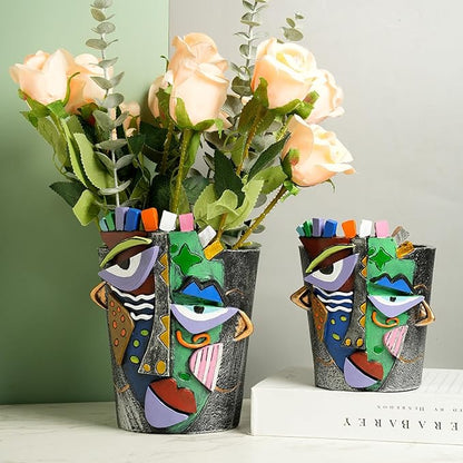 Picasso Face Planter Pots Abstract Art Colorful Flower Vase with Drainage Hole Unique Head Flower Pots for Home Balcony Decoration (Large)