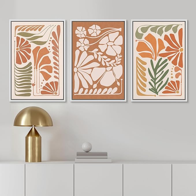 Ashbrook Framed Canvas Print Wall Art Set Mid-Century Modern Tropical Flowers Nature Wilderness Illustrations Modern Art Floral Botanical Minimal Calm/Relax/Cozy for Bedroom - 16"x24"x3 WHITE