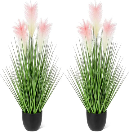 Jexine 2 Pcs Artificial Potted Plants 4 ft Tall Artificial Grass with Reed Flowers Potted Fake Greenery Floor Plants Tall in Pot for Housewarming Gift House Garden Bathroom Lobby Outdoor Decoration