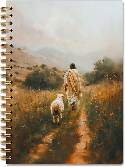 Jesus and Lamb Christian Spiral Hardcover Notebook, Church Notes Notebook Journal for Women, Christian Jesus Church Prayer School Supplies for Teens Girls Women, 5.5x8.3 Inch