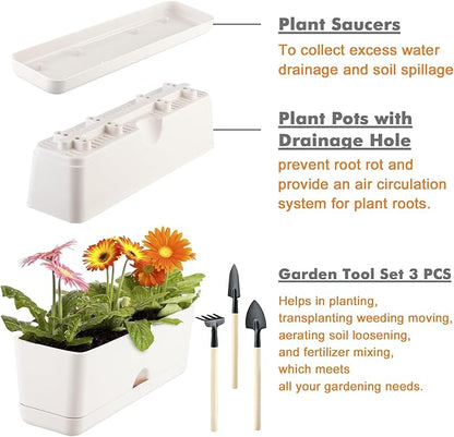 2-Pack Flower Pots Large Window Boxes Planters 16 Inch Rectangle Plant Pot Rectangular Planters for Outdoor Indoor Plants Plastic Windowsill Planter for Herbs Flowers Long Window Sill Planters