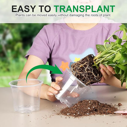 100 Pack 4 Inch Clear Plant pots with Drainage Holes, Transparent Nursery Seeding Pots, Flexile Seeds Starter Pots, Seeds Germination (4Inch,100P,Clear)