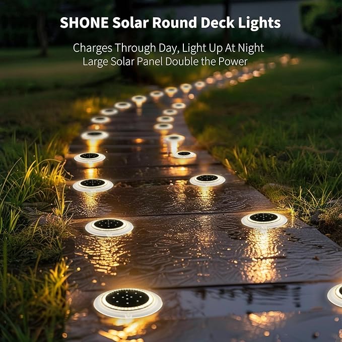 Solar Dock Lights, Crazy 48 LEDs Super Bright Disc Driveway Light, Outdoor Waterproof Flat Low Profile, Anti-Trip & Anti-Slip for Marine, Ground, Pool, Pier, Deck (Warm White, 8Pack)