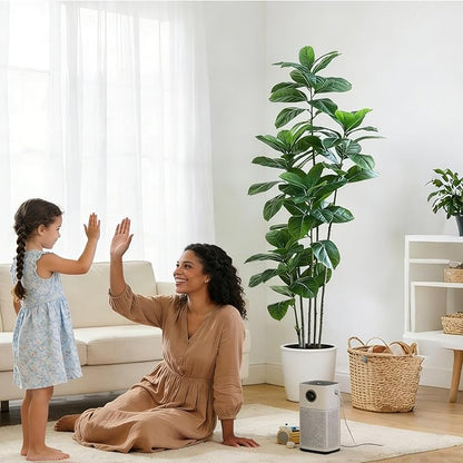Ficus Tree Artificial Plants Indoor, 6FT Tall Fake Trees in White Pot, Large Potted Silk Floor Plant Artificial Trees, Green Lifelike Faux Ficus Tree for Home Room Office Porch Decor-Green