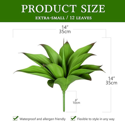 Artificial Agave Faux Agave Fake Greenery Outdoor Artificial Plant Fake Plant for Indoor Home Decoration Plastic Plant Outdoor Decoration Front Porch Decor Simulation Plants 2Pack(12In，Green)