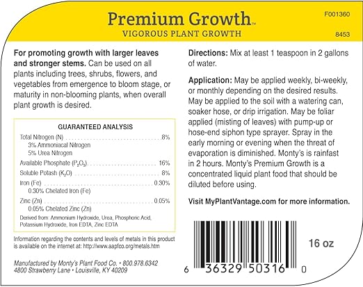 PlantVantage Premium Growth Plant Food - Liquid Fertilizer for Stronger Stems and Larger Leaves - NPK Fertilizer (8-16-8) with Zinc and Iron - Foliar Spray for Trees, Shrubs, and Flower Boost - 16 oz