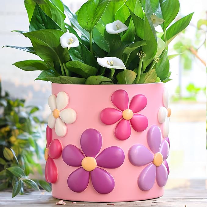 GUGUGO 8 Inch Flower Plant Pots, Cute Unique Rainbow Planter with Drainage, Flower pots, Colorful Vintage Retro Flower Pots, Succulent Pots for Indoor Plants, Eclectic Funny Room Decor Aesthetic-D