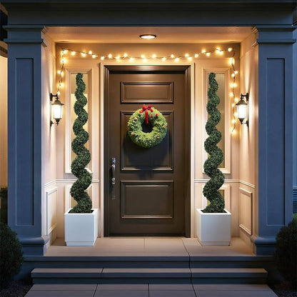 7ft Tall Artificial Spiral Topiary Trees Outdoor Set of 2, Faux Boxwood Plants for Front Porch & Indoor Home Decor, UV-Resistant 7 Foot Large Fake Plants for Patio, Garden, Entryway Decor