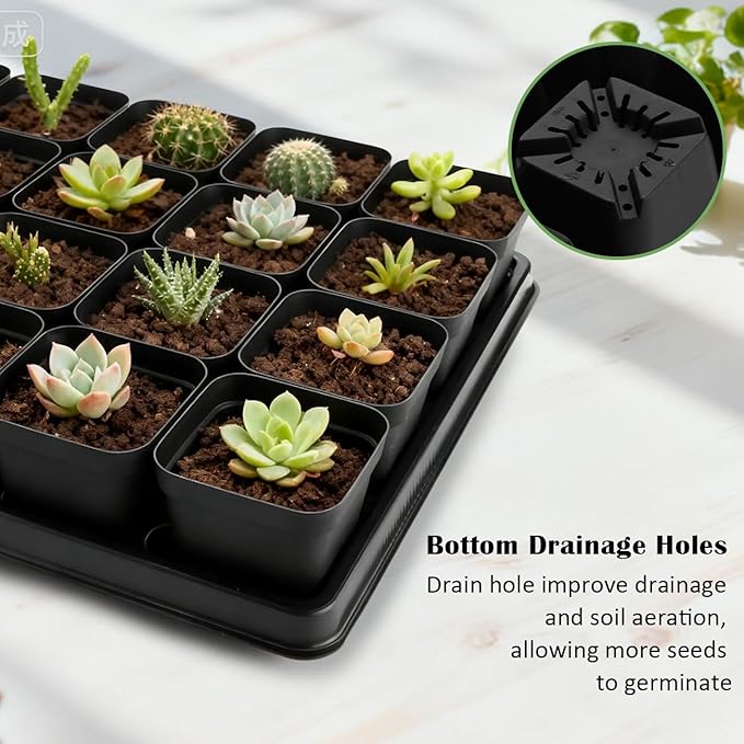 5 Pack 24 Cell Nursery Pots Trays with 2.8 inch (7CM) Square Nursery Pots 120pcs (Black), Plastic Seed Starter Tray with Drain Holes for Carrying and Holding Plant Pot(17"x11"x1.6")