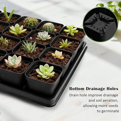 5 Pack 24 Cell Nursery Pots Trays with 2.8 inch (7CM) Square Nursery Pots 120pcs (Black), Plastic Seed Starter Tray with Drain Holes for Carrying and Holding Plant Pot(17"x11"x1.6")