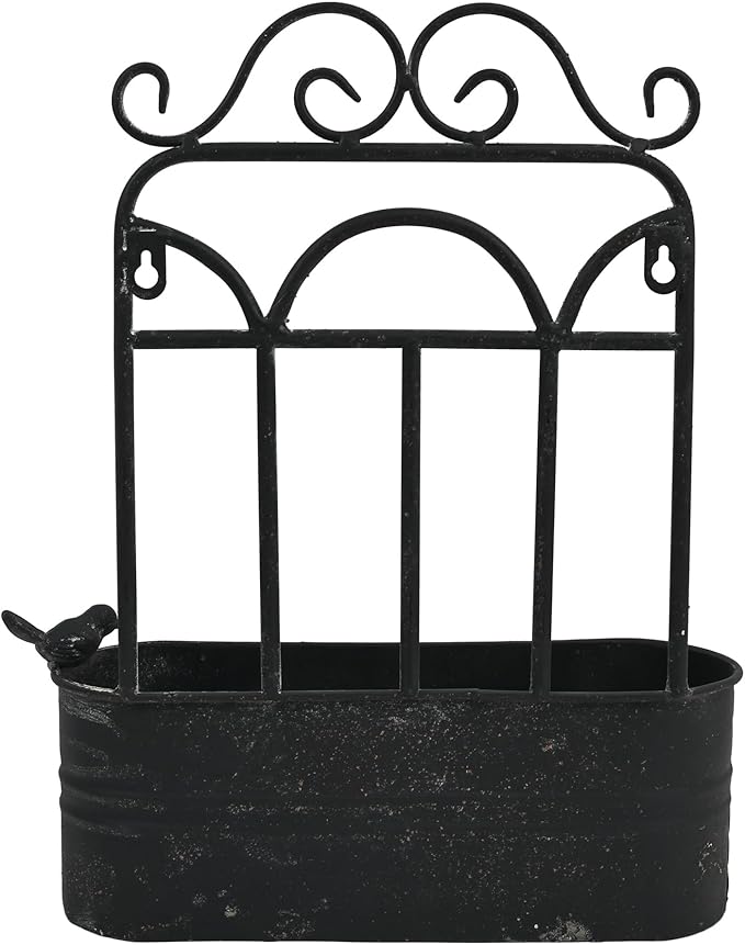 Rustic Metal Wall Planter Vintage Wall Mounted Flower Pot Distressed Wall Hanging Plant Basket Farmhouse Wall Decor for Indoor Outdoor Garden Home Yard (Black)