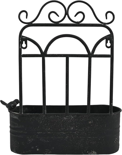 Rustic Metal Wall Planter Vintage Wall Mounted Flower Pot Distressed Wall Hanging Plant Basket Farmhouse Wall Decor for Indoor Outdoor Garden Home Yard (Black)