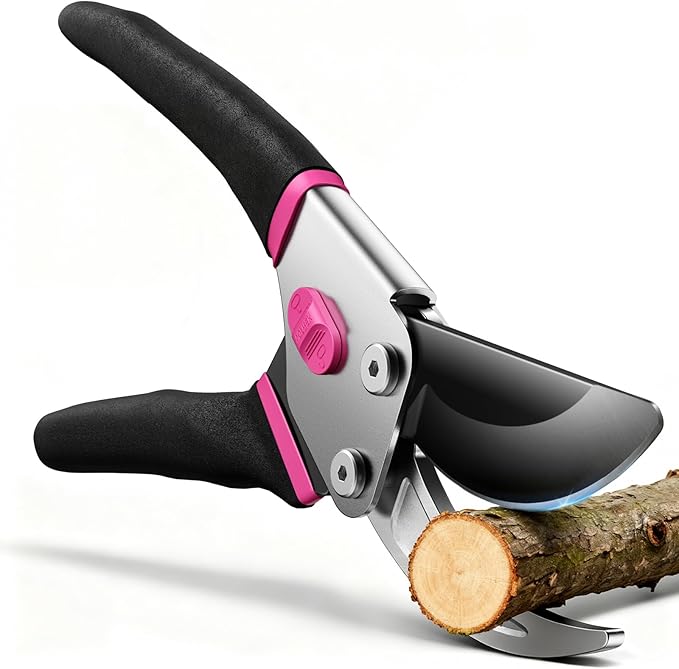 Effortless Pruning Shears: Professional 8.5”Garden Pruner with Jam-Proof Spring & Ever-Sharp SK5 Blade, Ergonomic Bypass Clippers for Rose, Tree Trimming & weak Hand, Heavy Duty Pruning Scissor
