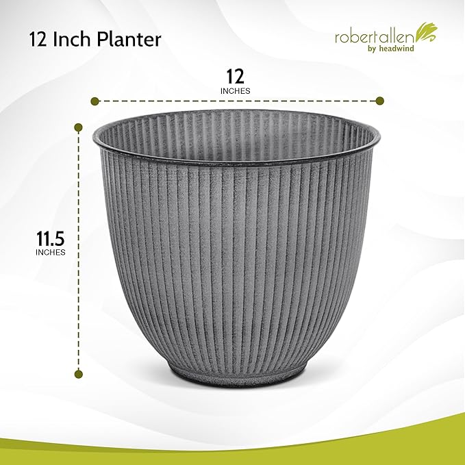 Headwind Robert Allen Natural Ironstone Decorative Planter, Archer Collection, Charcoal, 12-inch