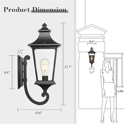 Emliviar Stylish Exterior Light, 21.1 Inch Exterior Wall Sconce with Clear Glass Shade, Black Finish, XE292UB-M BK
