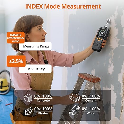 Proster Rechargeable Moisture Meter - Pinless Damp Meter for Walls with 2.4 inch Colour LCD Screen Sound Light Alarm Damp Detector Detects 5-40 mm Depth for Wood Building Cardboard Concrete