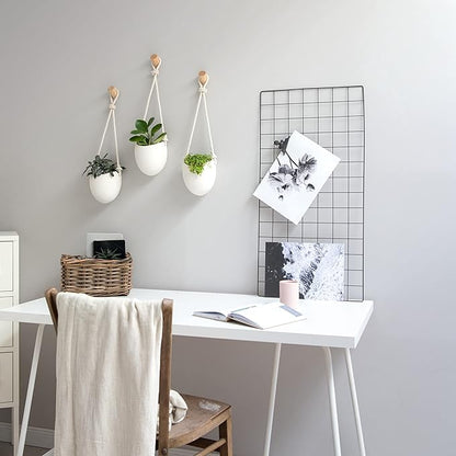 Kazai.® | Porcelain Wall Vases | 3 Piece Set | Including Wooden Hooks | Matte White
