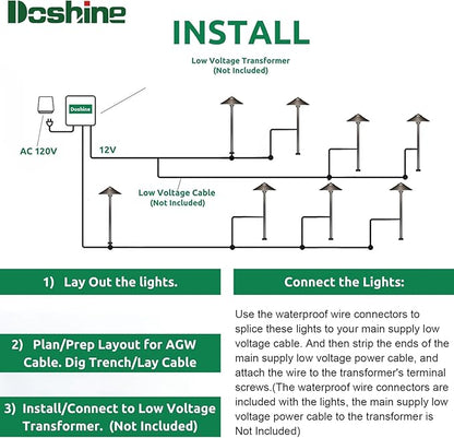 DOSHINE® Solid Brass Low Voltage Landscape Lighting Pathway Lights (9" Shade, 22" Tall) with Replaceable 3W G4 LED Bulb 3000K AC/DC 12V and Ground Stake for Outdoor Walkway Driveway (UFO, 4-Pack)