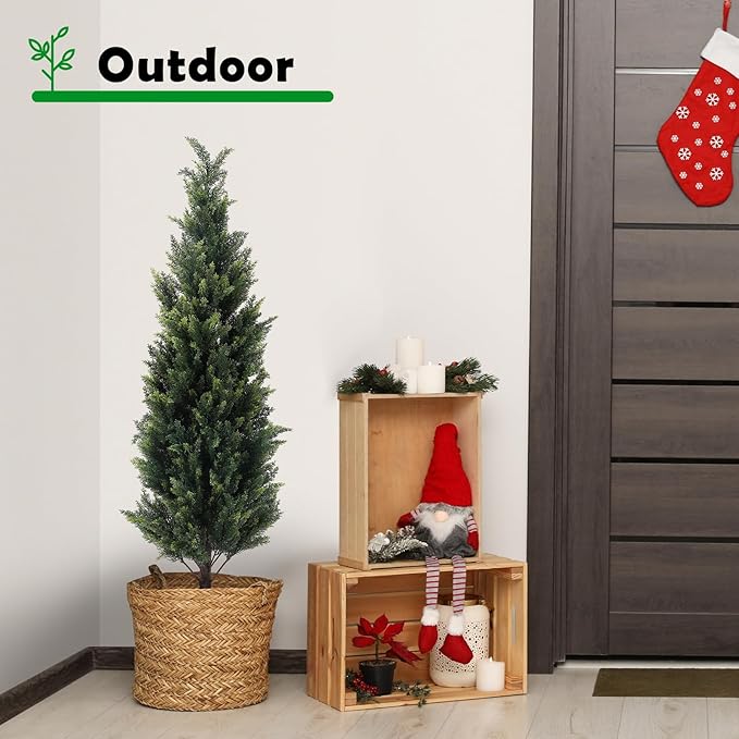 4FT Tall Artificial Cedar Topiary Trees Set of 2, Artificial UV Resistant Potted Plants, Faux Bushes Fake Shrubs for Outdoor Indoor Home Entryway Front Porch Garden Patio Offices Living Room Decor