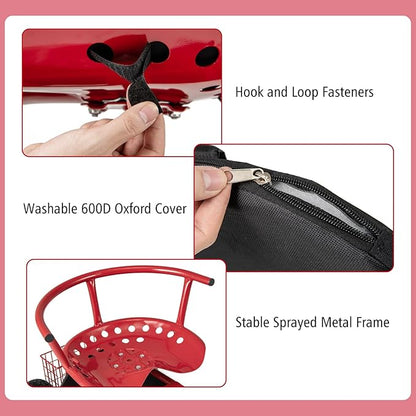 Goplus Rolling Garden Seat with Wheels, Outdoor Garden Cart with 360° Swivel Seat & Tool Storage, 2 Steering Handles, Gardening Stool Wagon Scooter, Lawn, Patio Gardening Workseat for Seniors